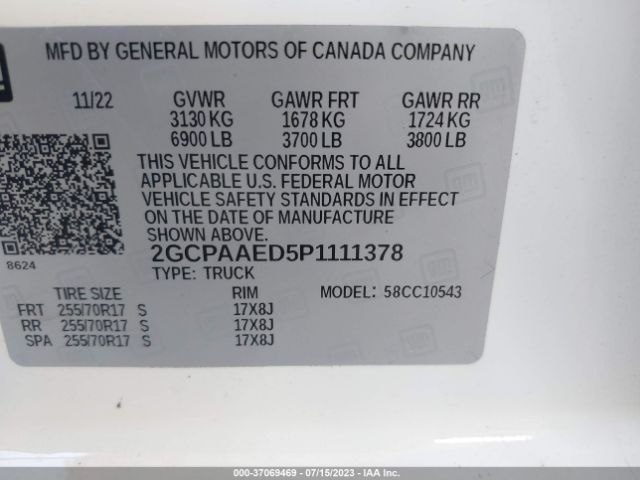 2023 CHEVROLET SILVERADO 1500 2GCPAAED5P1111378 Photo 8