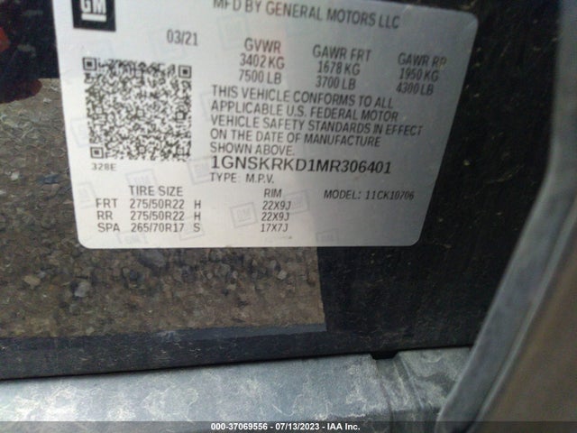 Chevrolet TAHOE RST 2021 1GNSKRKD1MR306401 Image 9