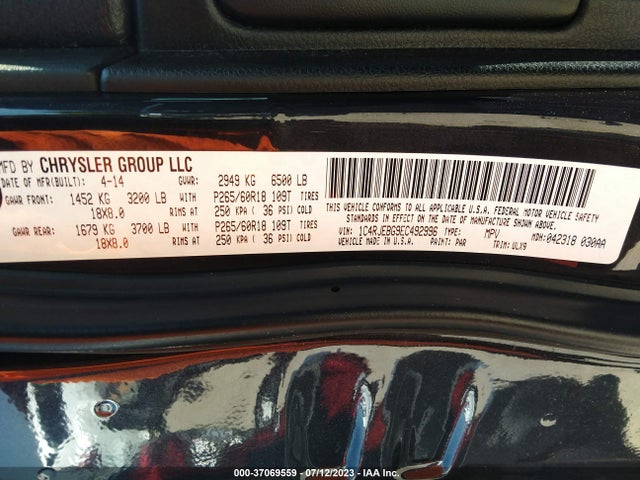 2014 JEEP GRAND CHEROKEE LIMITED VIN: 1C4RJEBG9EC492996