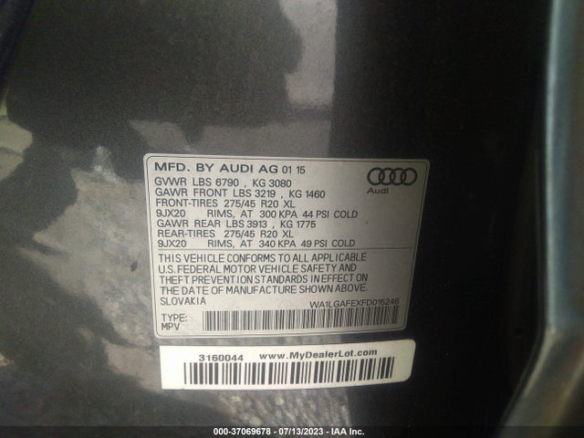 WA1LGAFEXFD015246 Audi Q7 3.0t Premium Plus