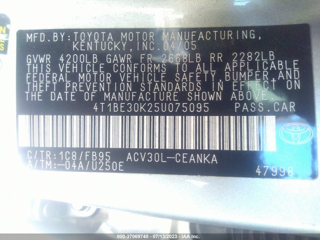 2005 TOYOTA CAMRY LE VIN: 4T1BE30K25U075095