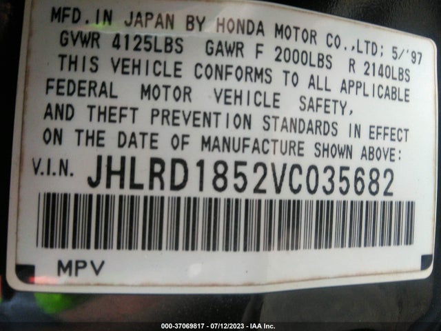 1997 HONDA CR-V VIN: JHLRD1852VC035682