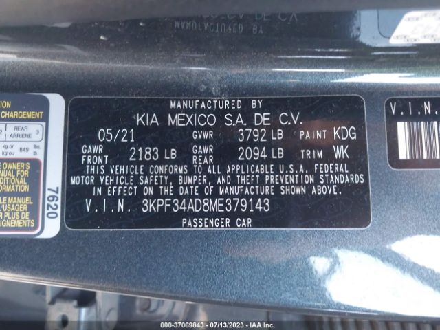 3KPF34AD8ME379143 KIA Forte Gt-line