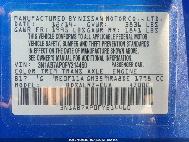 Nissan SENTRA SR 2015 3N1AB7AP0FY214460 Image 9