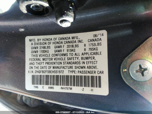 Honda Civic Sedan Lx 2014 2HGFB2F59EH551972 Image 9
