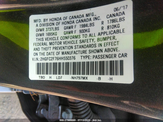 Honda Civic Sedan Ex 2017 2HGFC2F76HH550376 Image 9