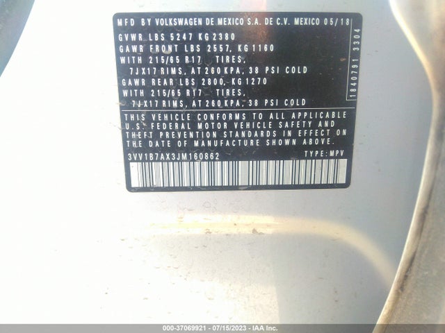 3VV1B7AX3JM160862 Volkswagen TIGUAN S