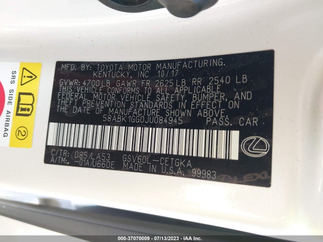 58ABK1GG0JU084945 Lexus Es Es 350