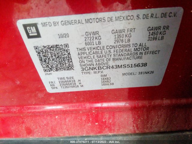 3GNKBCR43MS515638 Chevrolet Blazer Lt