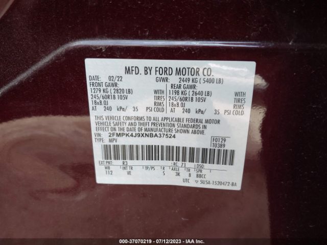 2FMPK4J9XNBA37524 Ford EDGE SEL