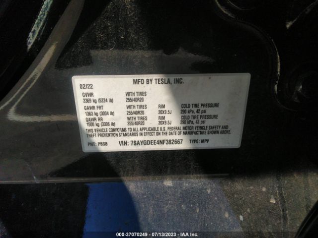 7SAYGDEE4NF382667 Tesla Model Y Long Range