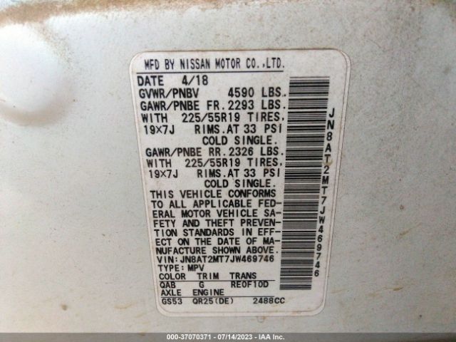 JN8AT2MT7JW469746 Nissan Rogue Sl
