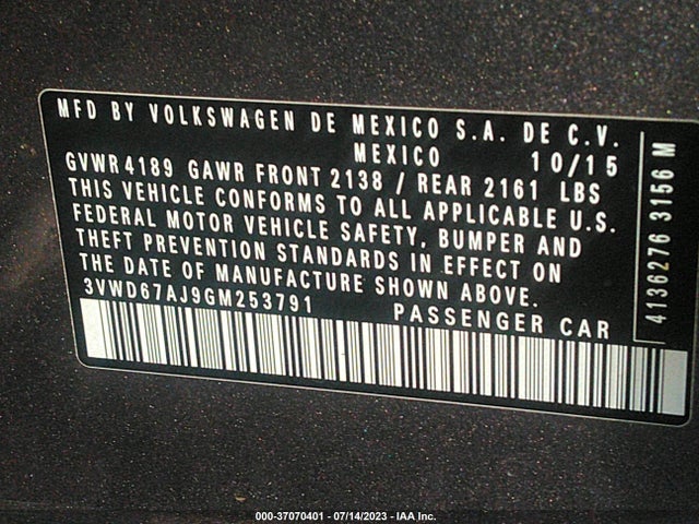 3VWD67AJ9GM253791 Volkswagen Jetta Sedan 1.4t Se