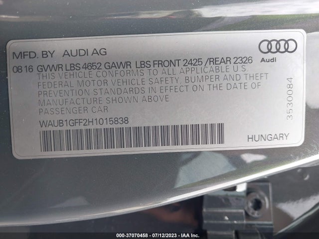 WAUB1GFF2H1015838 Audi S3 Premium Plus