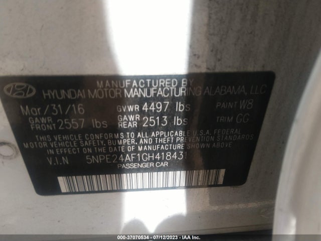 Hyundai Sonata 2.4l 2016 5NPE24AF1GH418431 Image 15