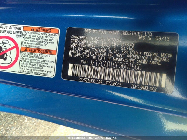 2014 SUBARU BRZ PREMIUM VIN: JF1ZCAB16E9601500