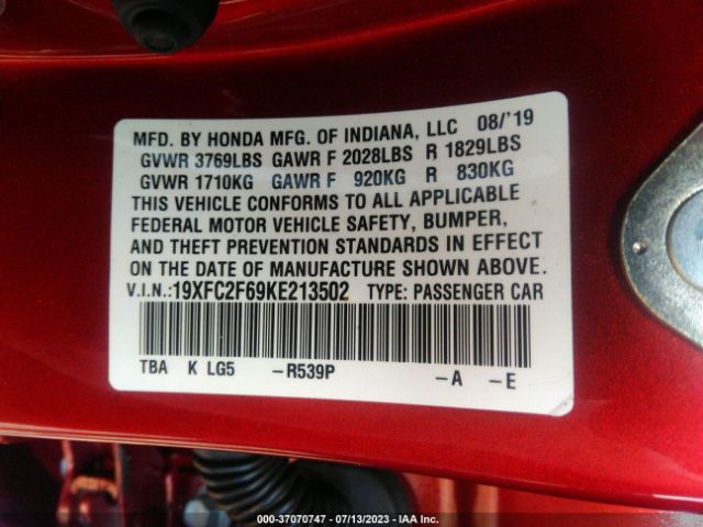 19XFC2F69KE213502 Honda Civic Sedan Lx