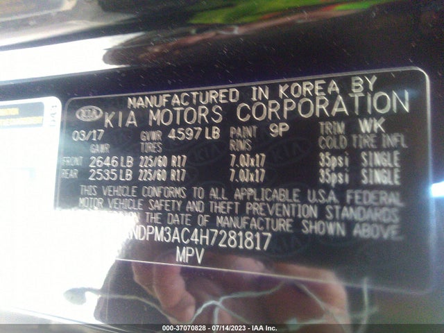 2017 KIA SPORTAGE LX VIN: KNDPM3AC4H7281817