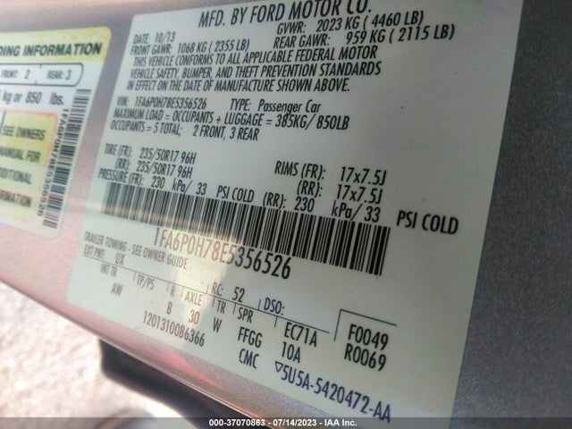 Ford FUSION SE 2014 1FA6P0H78E5356526 Image 10