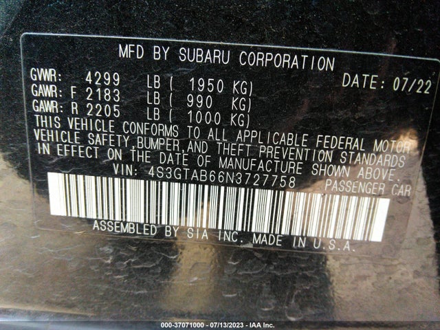 4S3GTAB66N3727758 Subaru Impreza
