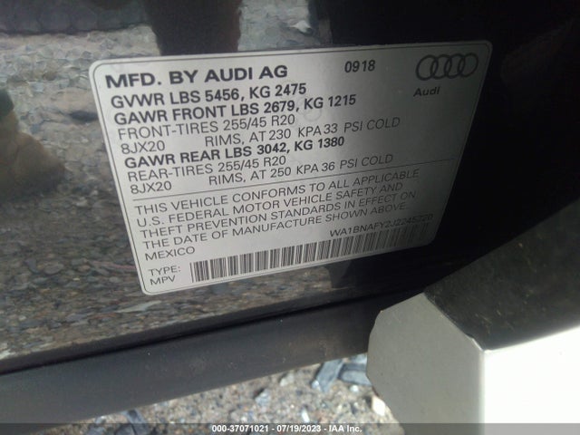 2018 AUDI Q5 PREMIUM PLUS VIN: WA1BNAFY2J2245220