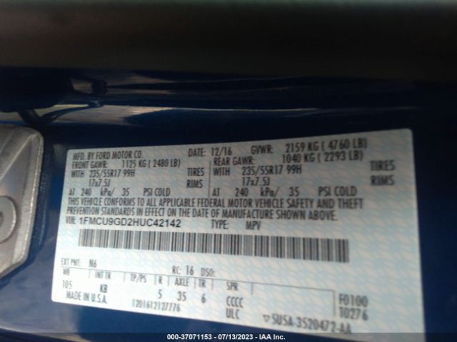 1FMCU9GD2HUC42142 Ford ESCAPE SE