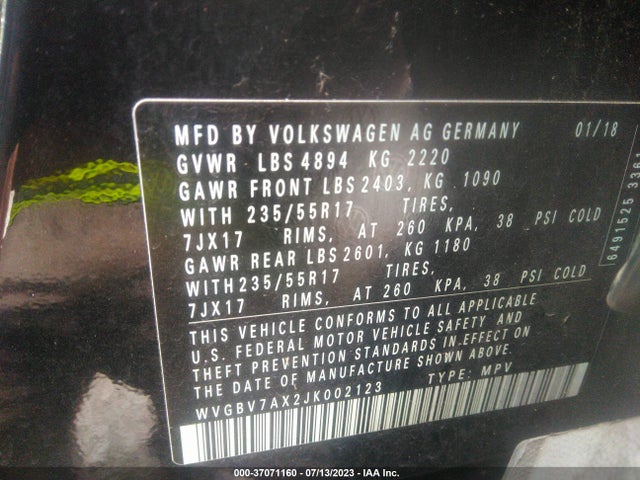 WVGBV7AX2JK002123 Volkswagen TIGUAN LIMITED