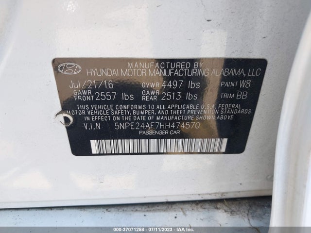 Hyundai SONATA SE 2017 5NPE24AF7HH474570 Image 9