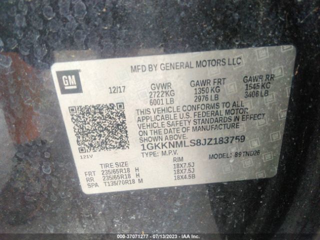 1GKKNMLS8JZ183759 GMC ACADIA SLT