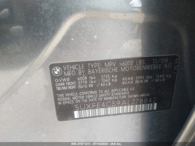 2010 BMW X5 30I VIN: 5UXFE4C59AL278842