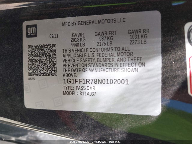 Chevrolet CAMARO LT1 2022 1G1FF1R78N0102001 Image 9