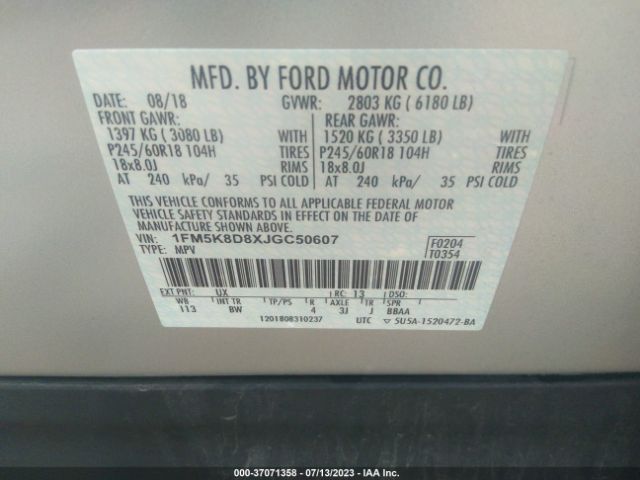 1FM5K8D8XJGC50607 Ford EXPLORER XLT