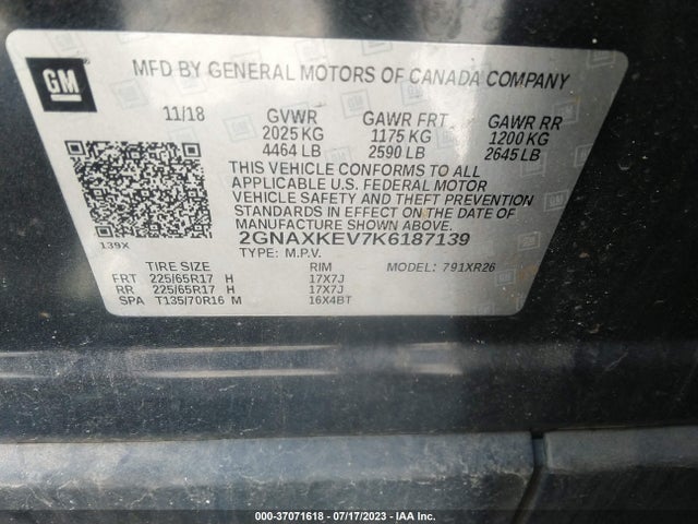 Chevrolet EQUINOX LT 2019 2GNAXKEV7K6187139 Image 9