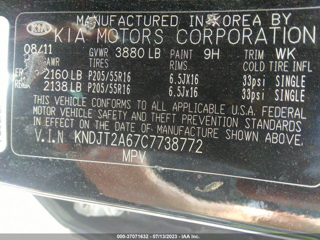 2012 KIA SOUL VIN: KNDJT2A67C7738772