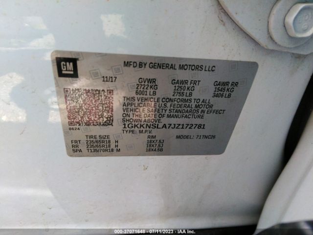 1GKKNSLA7JZ172781 GMC ACADIA SLE