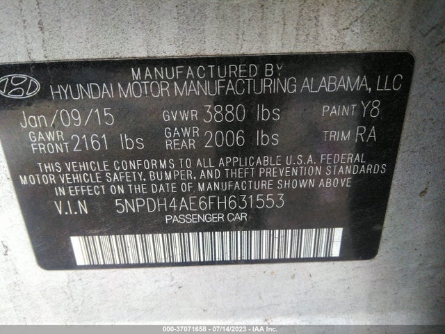 Hyundai ELANTRA SE 2015 5NPDH4AE6FH631553 Image 9