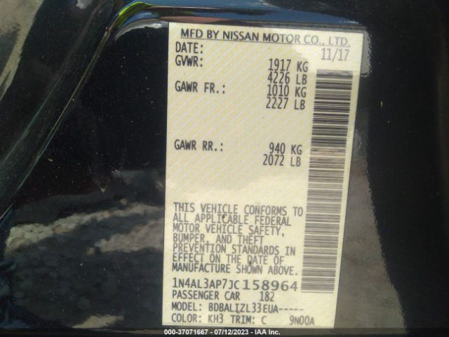 1N4AL3AP7JC158964 Nissan Altima 2.5 Sv