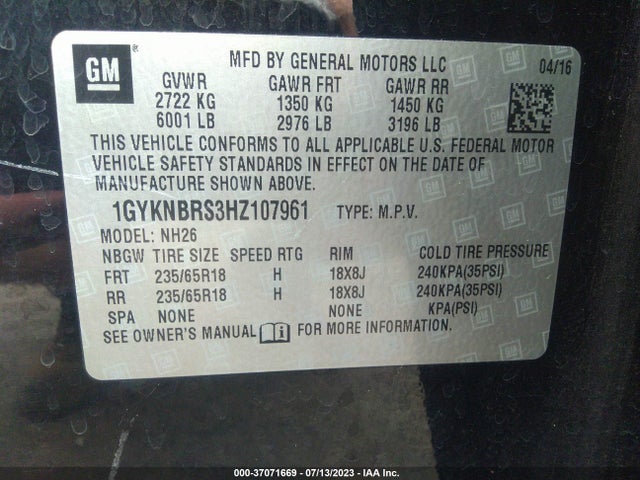 1GYKNBRS3HZ107961 Cadillac Xt5 Luxury Fwd