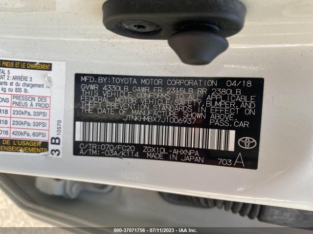 2018 TOYOTA C-HR XLE VIN: JTNKHMBX7J1006937