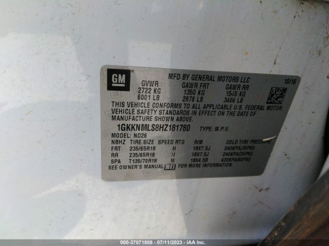 1GKKNMLS8HZ181780 GMC ACADIA SLT