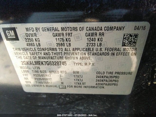 GMC Terrain Sle 2016 2GKALMEK7G6328745 Image 9