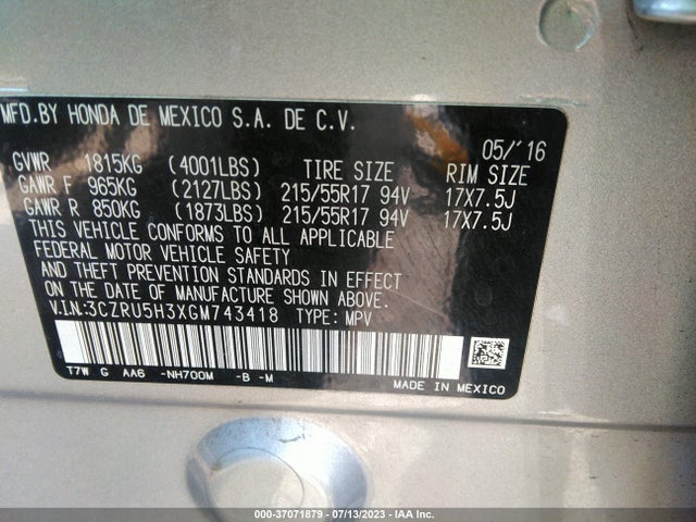 Honda HR-V LX 2016 3CZRU5H3XGM743418 Image 14