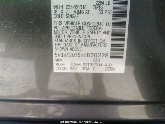 5N1AT2MT5GC870228 Nissan Rogue Sl