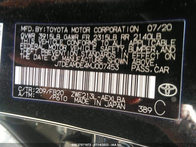 Toyota Corolla Hybrid Le 2021 JTDEAMDE4MJ007453 Image 9