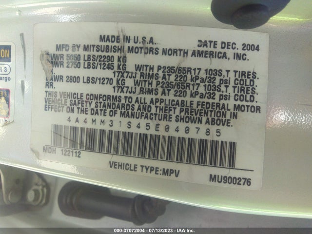 2005 MITSUBISHI ENDEAVOR XLS VIN: 4A4MM31S45E040785