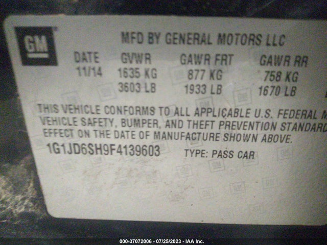 Chevrolet SONIC LT 2015 1G1JD6SH9F4139603 Image 9