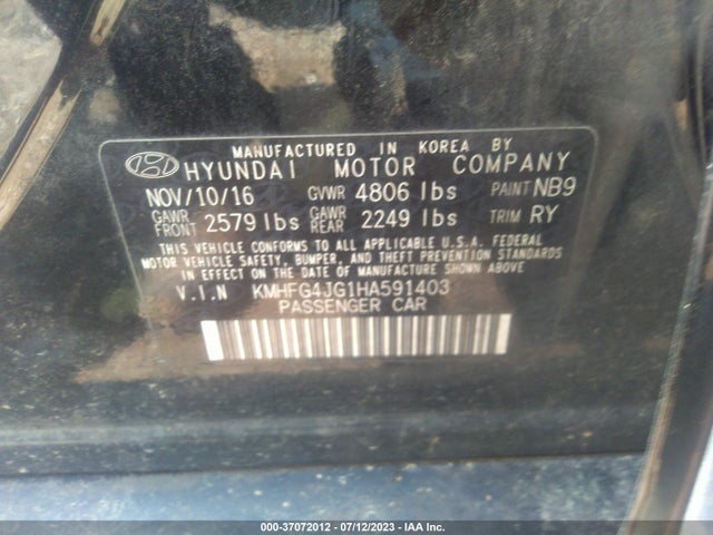 Hyundai AZERA 2017 KMHFG4JG1HA591403 Image 14