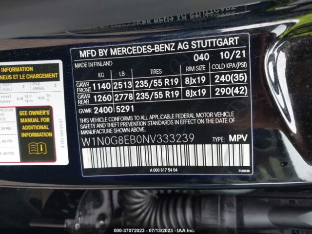 W1N0G8EB0NV333239 Mercedes-Benz Glc Glc 300