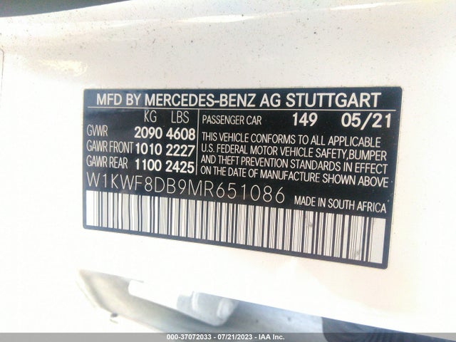 W1KWF8DB9MR651086 Mercedes-Benz C-class C 300