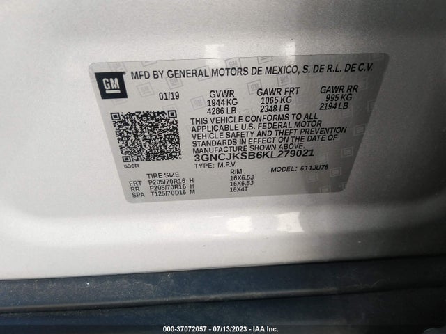 Chevrolet TRAX LS 2019 3GNCJKSB6KL279021 Image 9